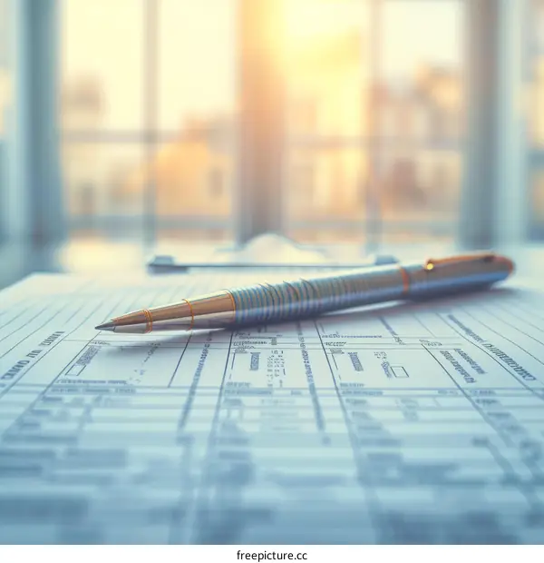 Pen on Form with Clipboard in Background