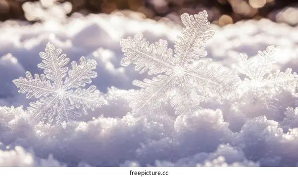 Close-up of Beautiful Snowflake Crystals in Fresh Snow