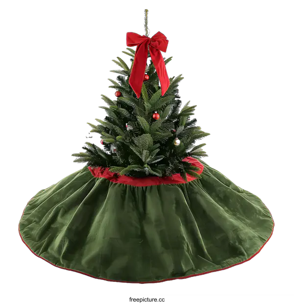 [Transparent Background PNG]Green Velvet Christmas Tree Skirt With Red Trim