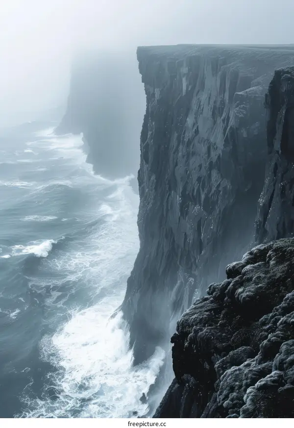 Black Sea Cliffs Rising Out of the Ocean Waves