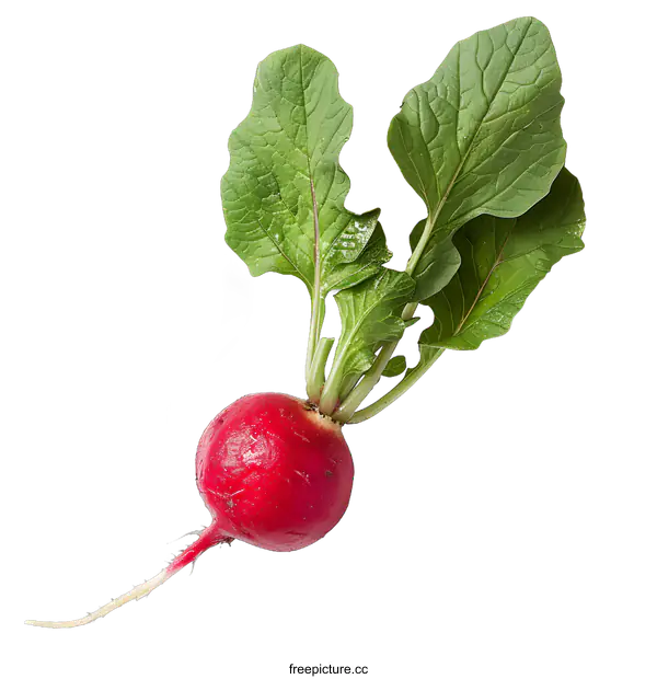 [Transparent Background PNG]single red radish with green leaves
