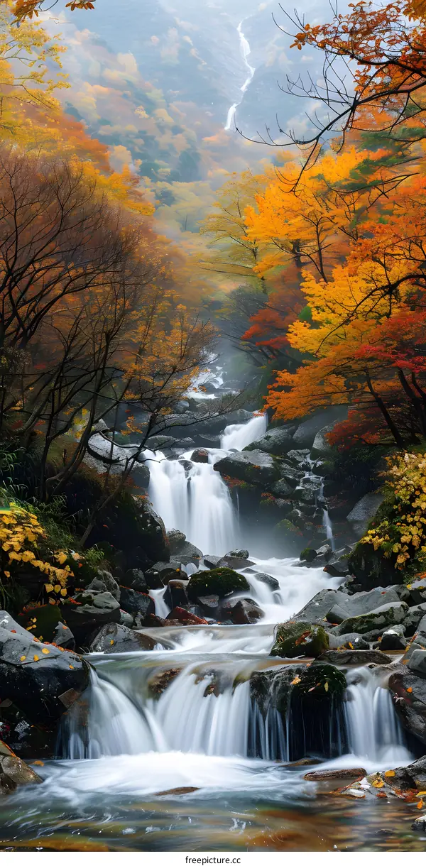 Autumn Waterfall in the Forest
