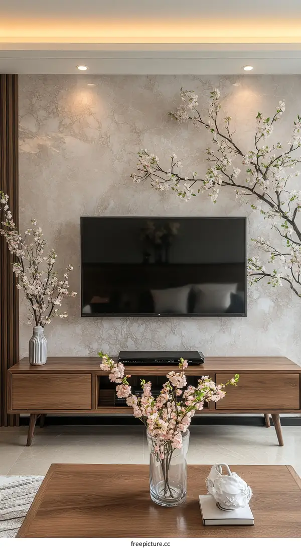Modern Living Room Decor with Spring Blossoms
