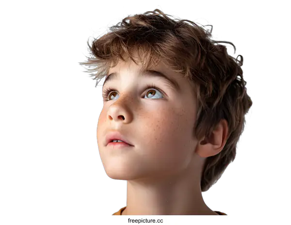 [Transparent Background PNG]Portrait of a boy with freckles looking up