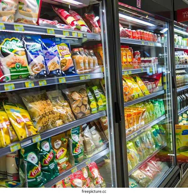 Refrigerated Food Display at a Convenience Store