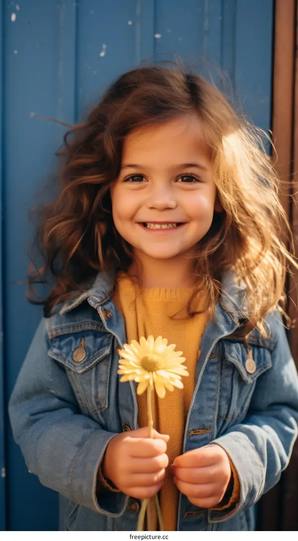 Portrait of a smiling girl holding a yellow flower