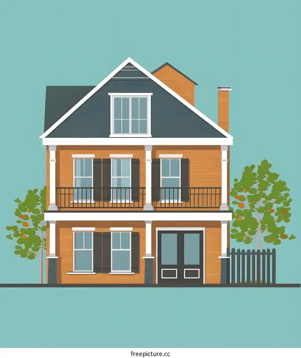 Two Story House with Balcony Illustration