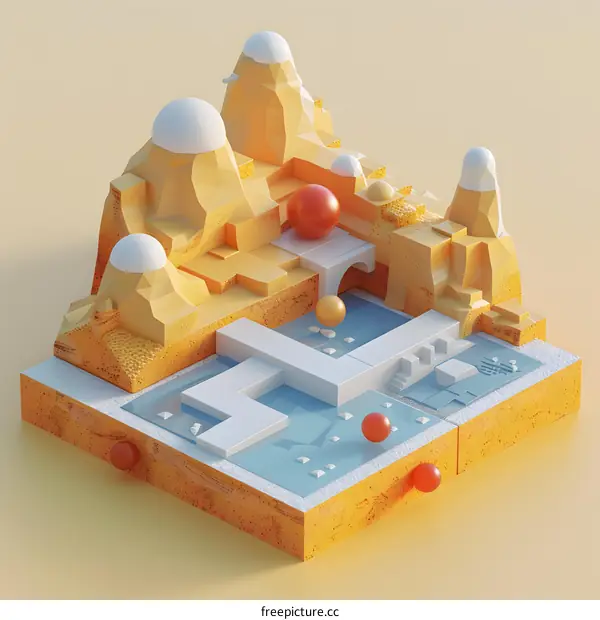 Abstract 3D Landscape with Geometric Shapes