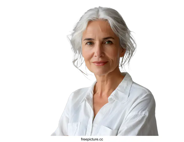 [Transparent Background PNG]portrait of a beautiful senior woman with gray hair