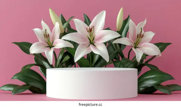 Pink Lily Display with White Pedestal