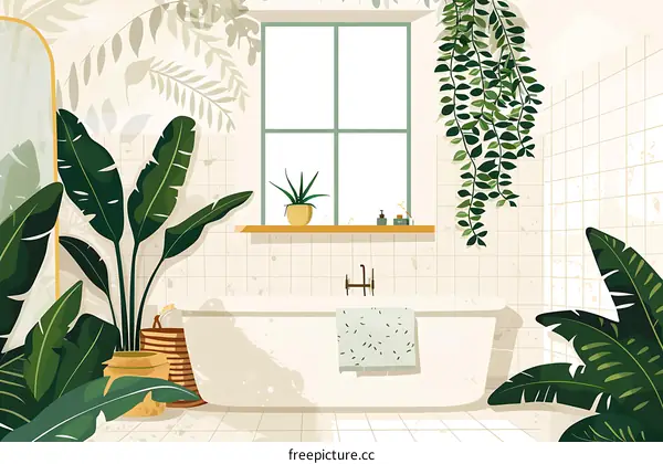 Modern Bathroom Interior Design With Green Plants