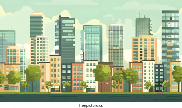 Cityscape Illustration with Buildings and Trees