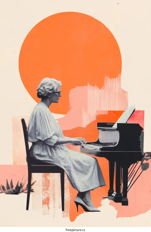 Collage Art of Woman Playing Piano