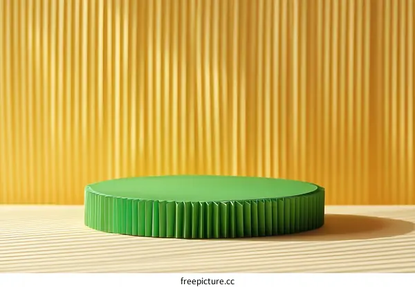 Green Geometric Podium on Yellow Background