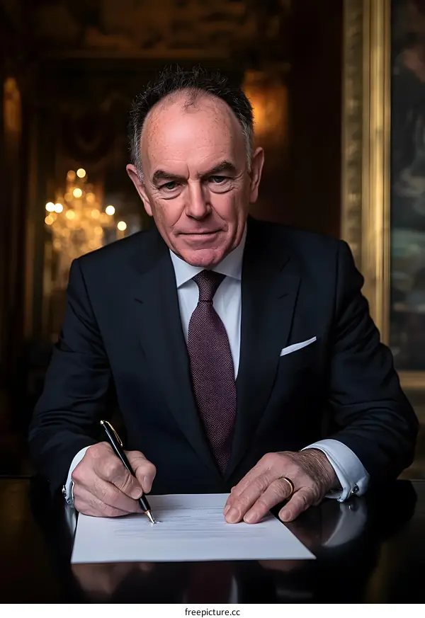 Portrait of a Man Signing a Document