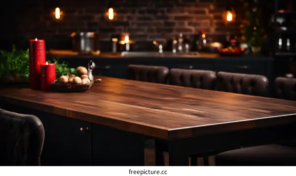 Rustic wood table in a modern kitchen