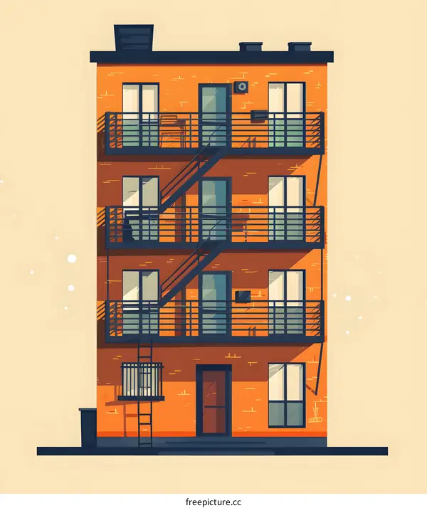 Four Story Brick Building With Fire Escape