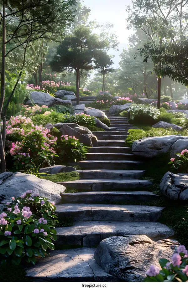 Stone path in the forest park