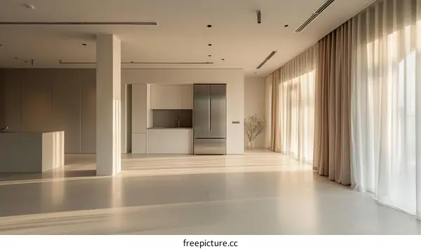 Modern Minimalist Apartment Interior with Large Window