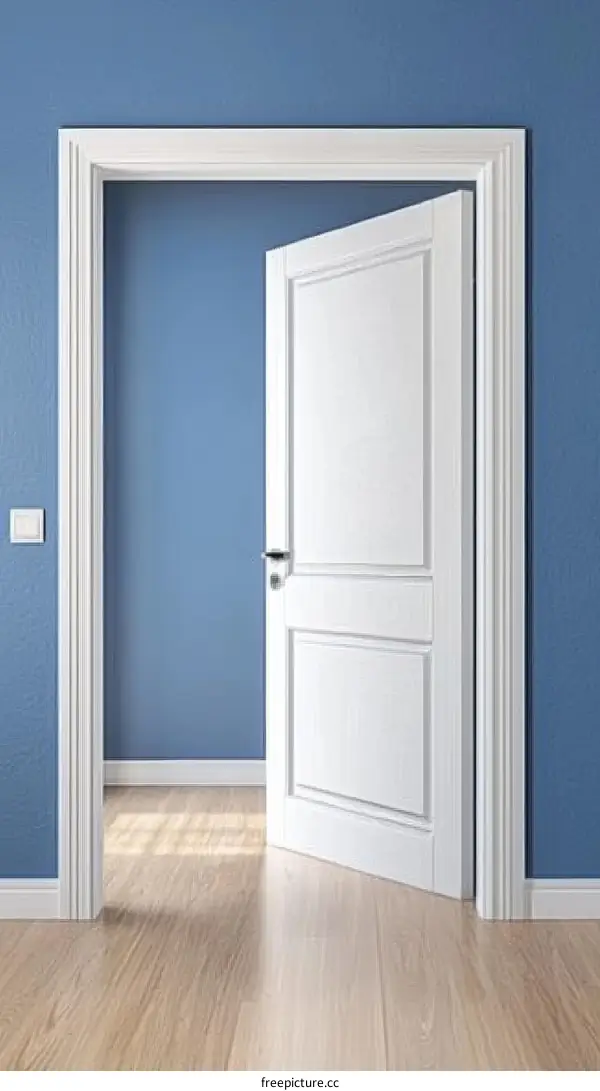 Open White Door in Blue Room Interior