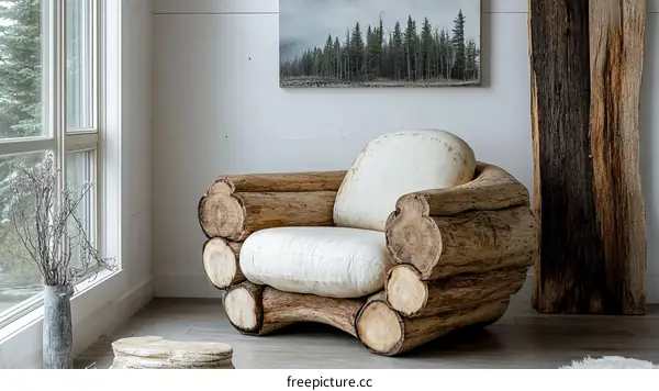 Unique Log Furniture Design in Modern Living Room
