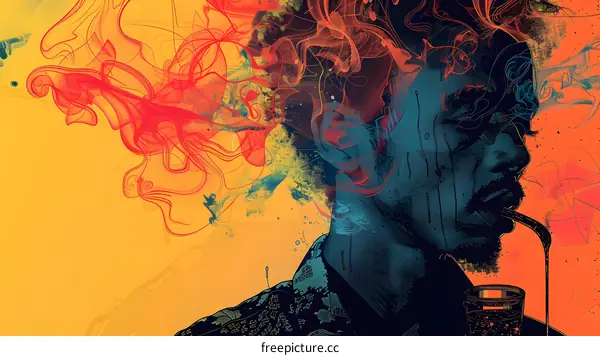 Portrait of a man with smoke coming out of his head