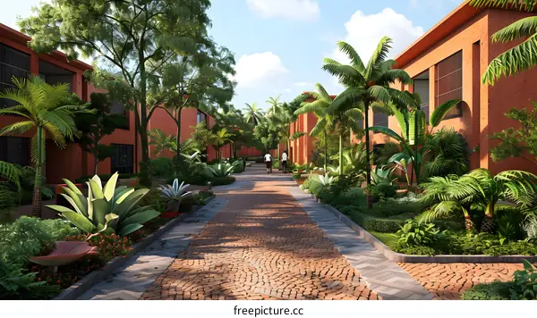 Courtyard house with tropical plants