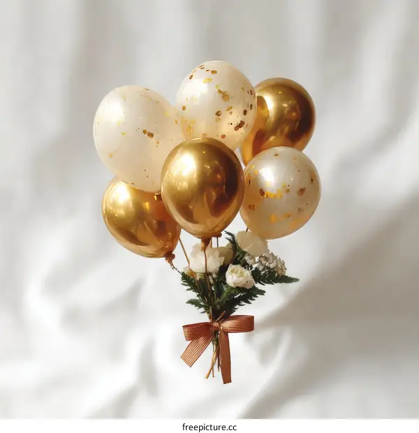 Gold and Cream Balloons Bouquet