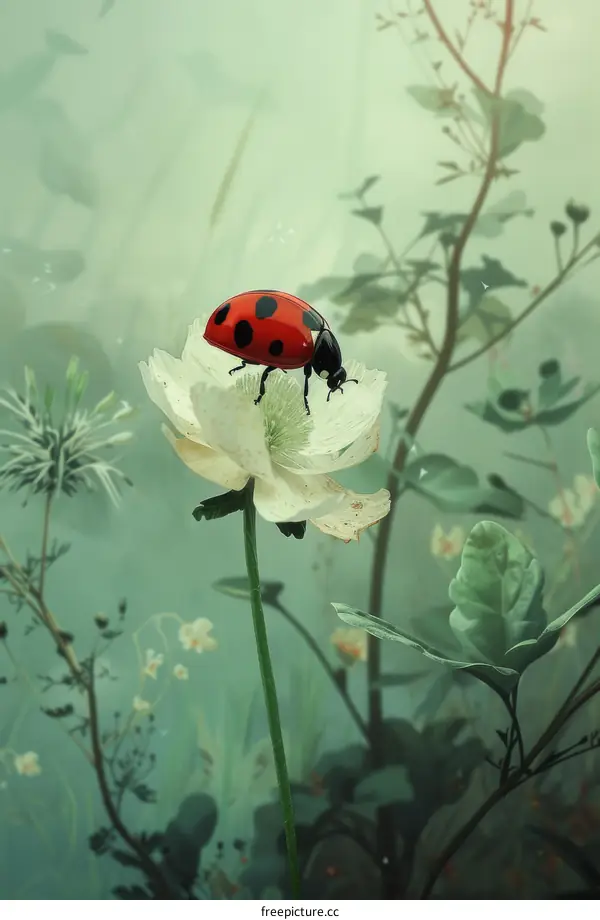 Red Ladybug on White Flower