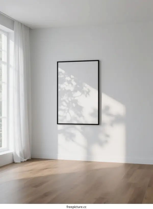 Minimalist White Room with Empty Frame and Natural Light