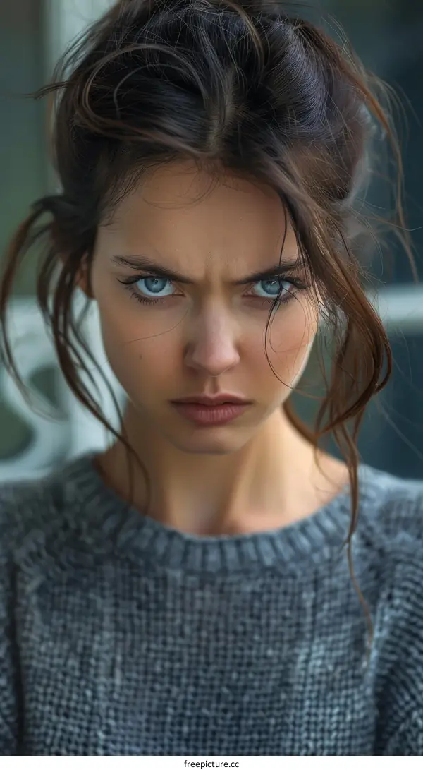 Close-up Portrait of a Woman with a Determined Expression