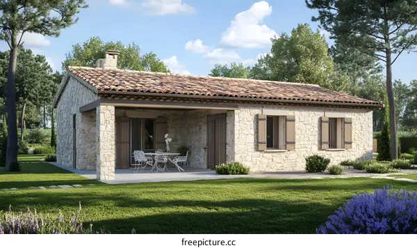 Modern Stone Cottage With Patio and Lavender Garden