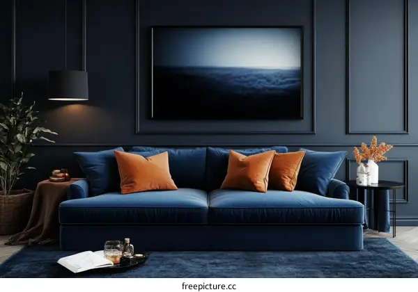 Dark Blue Velvet Sectional Sofa Living Room