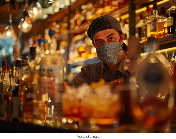 bartender wearing a mask
