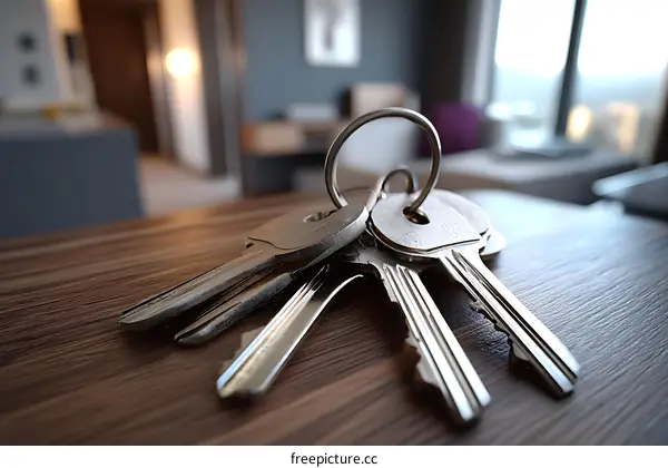 Bunch of Keys on Wooden Table Home Keys