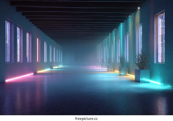 Neon Lit Industrial Corridor