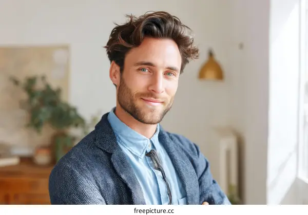 Confident Caucasian Male Portrait in Casual Attire