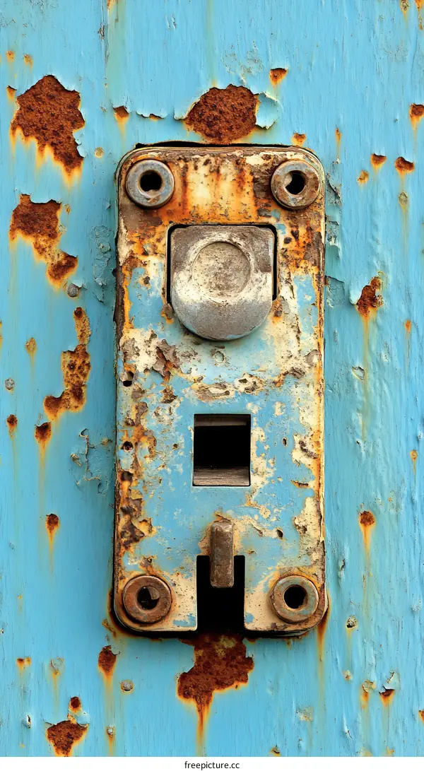 Rusty Blue Metal Door Latch Detail