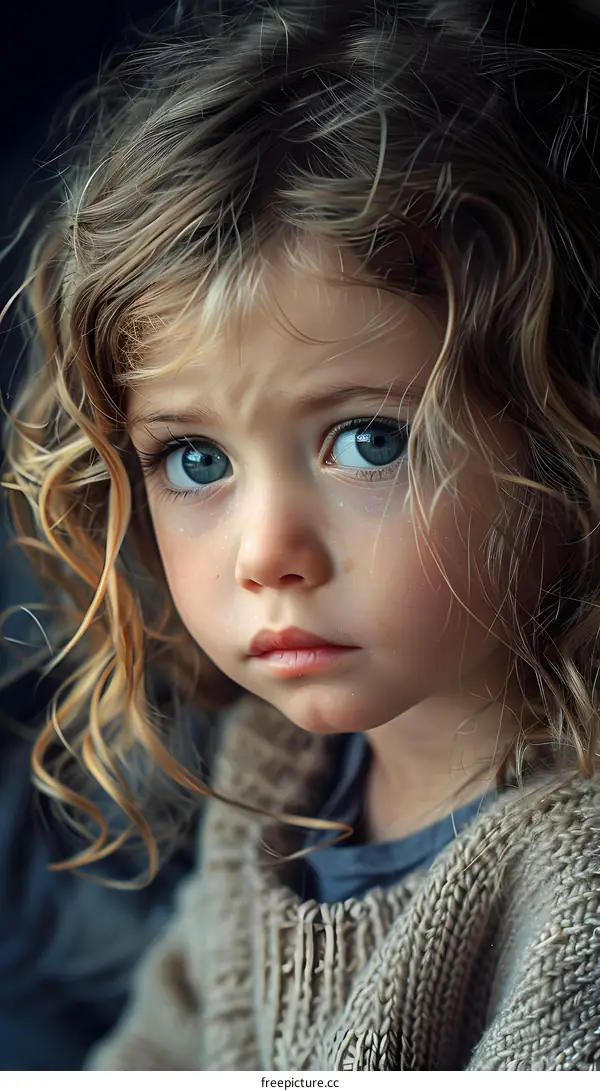 Portrait of a Little Girl with Curly Blonde Hair