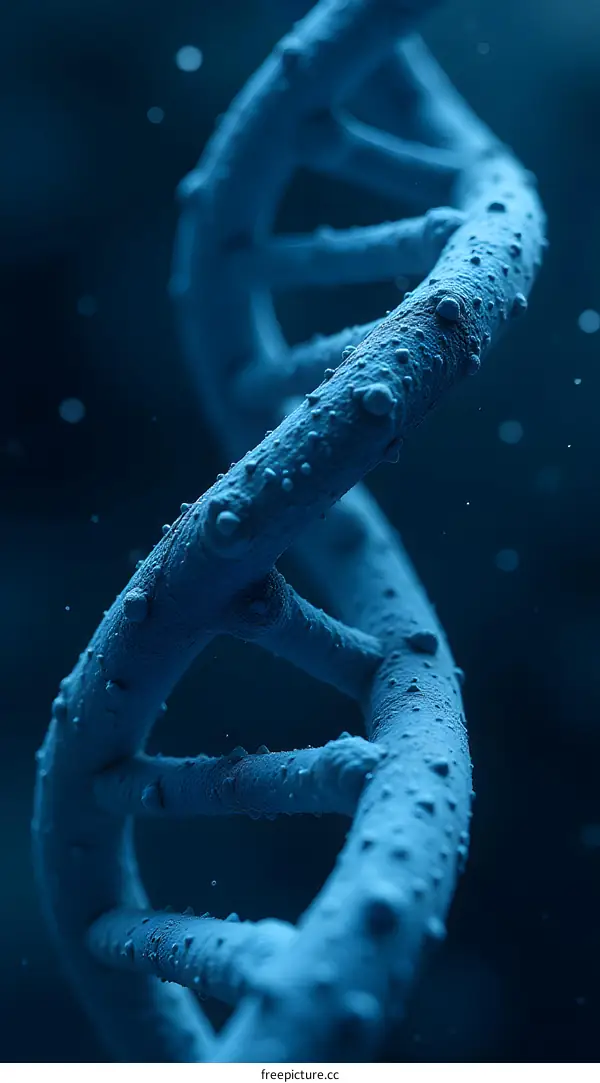3D Rendering of a Blue DNA Double Helix