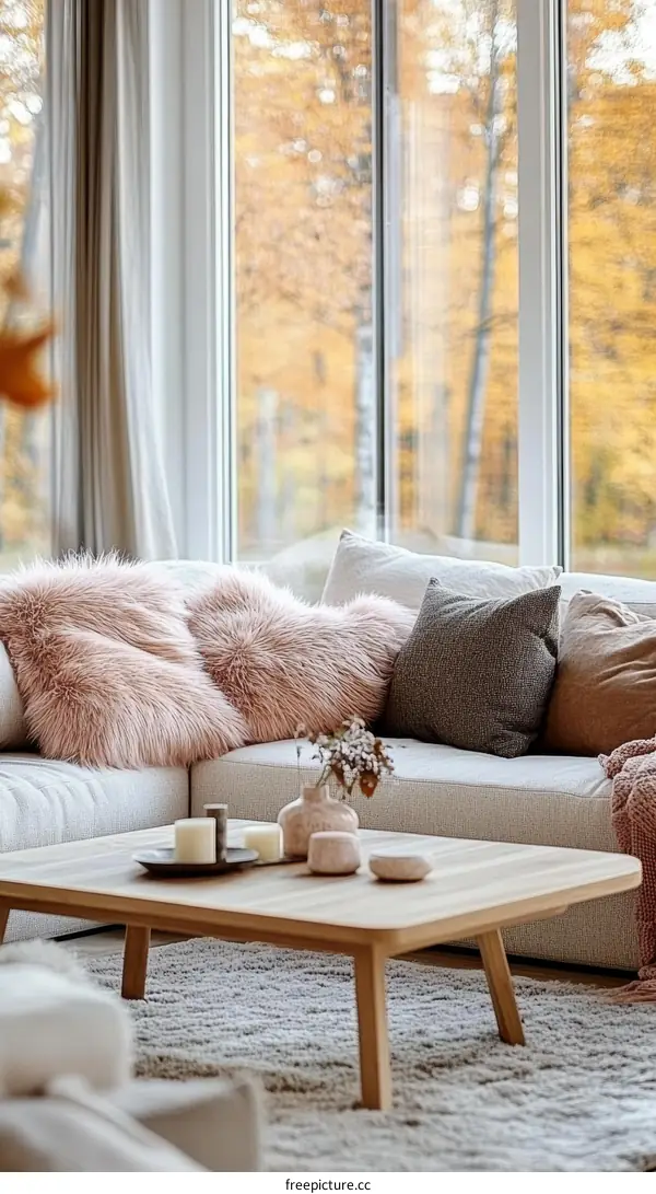 Cozy Living Room with Warm Autumnal Light