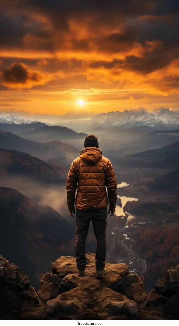 Man on a Cliff Overlooking Sunset Valley