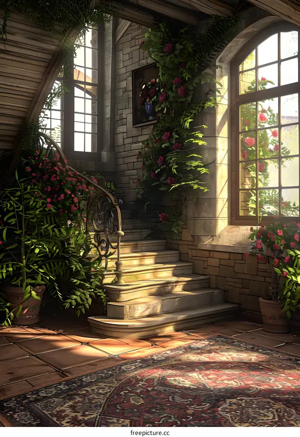 Staircase in a greenhouse