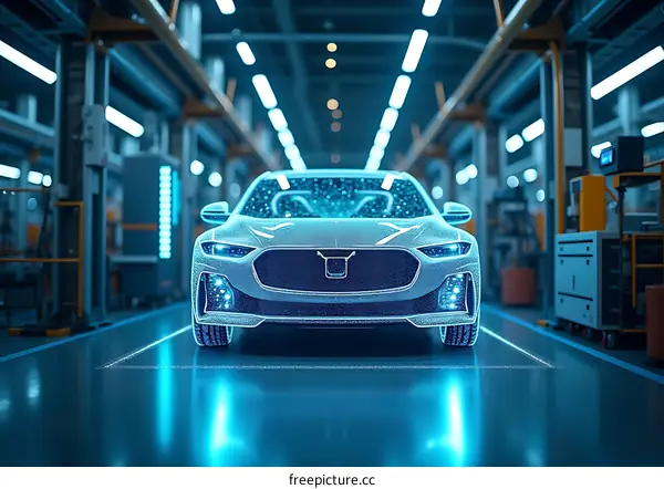Futuristic Car Design Concept in a Factory Setting