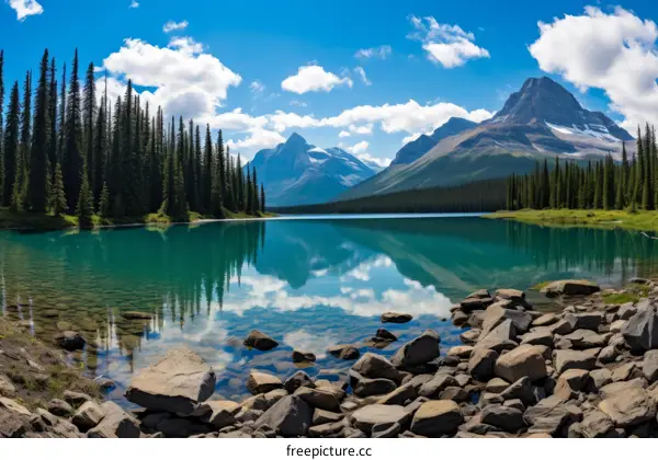 Stunning Landscape: Serene Lake and Towering Mountain Peaks