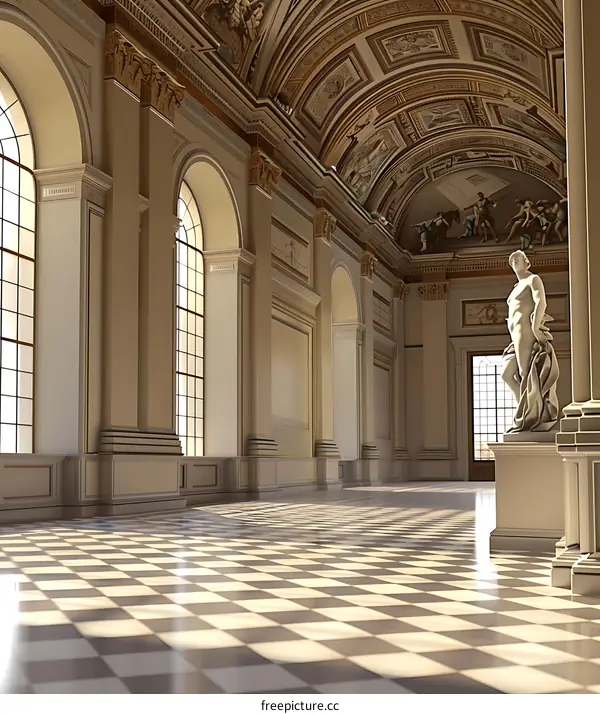 Classic White Hall With A Checkered Floor