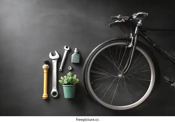 Bicycle Maintenance Tools and Accessories Flat Lay