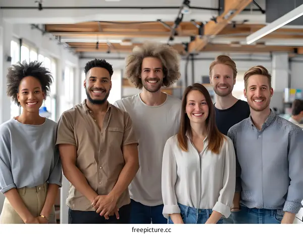 Portrait of a multiethnic group of six business professionals smiling at the camera