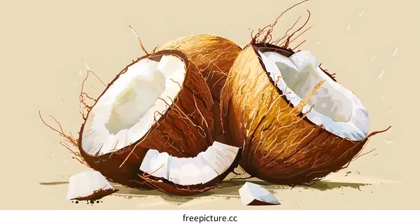 Coconut Illustration with Splattered Brown and White