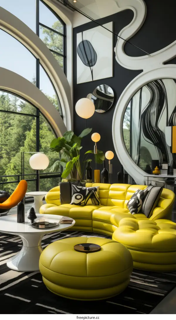 Yellow Curved Sofa: Retro Revival Interior Design Trend